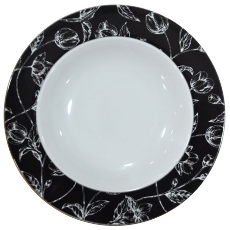 Πιάτο βαθύ πορσελάνης Black tulip λευκό-μαύρο 23.5x4εκ AB 661