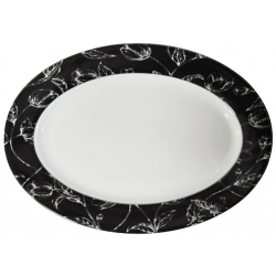 Ραβιέρα οβάλ πορσελάνης Black tulip λευκό-μαύρο 26x18.5x2εκ AB 661