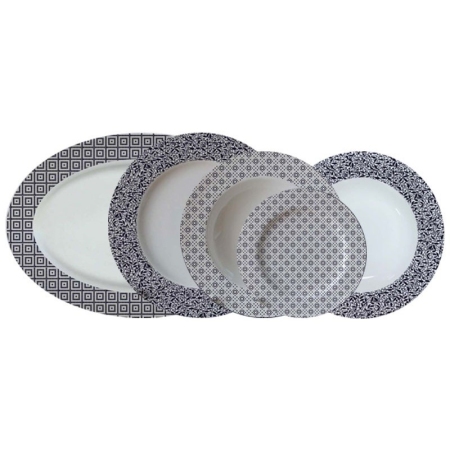 Πιάτα πορσελάνης σετ 20 τεμαχίων λευκό/μπλε AB 538