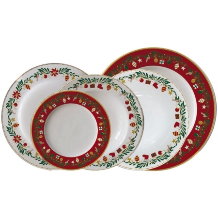Πιάτα πορσελάνης σετ 20 τεμαχίων Xmas λευκό-κόκκινο AB 1257