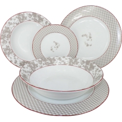 Πιάτα πορσελάνης σετ 20 τεμαχίων λευκό-καφέ AB 845-20-BR