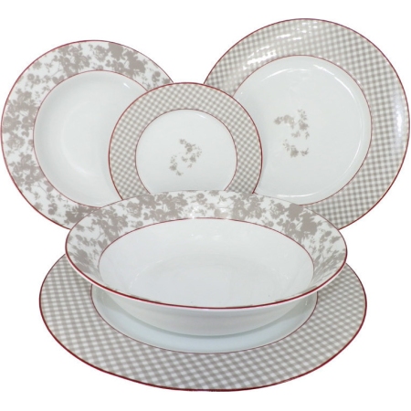 Πιάτα πορσελάνης σετ 20 τεμαχίων λευκό-καφέ AB 845-20-BR