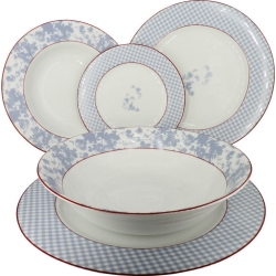 Πιάτα πορσελάνης σετ 20 τεμαχίων λευκό-γαλάζιο AB 845-20-BL