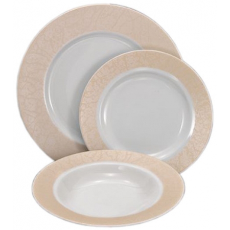Πιάτα πορσελάνης σετ 20 τεμαχίων λευκό-μπεζ AB 250-20-BE