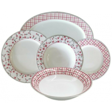 Πιάτα πορσελάνης σετ 20 τεμαχίων λευκό-ροζ AB 501-20