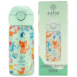 Μπουκάλι θερμός παιδικό Wonder bottle ανοξείδωτο 18/8 Feline foliage 350ml 7x18εκ Estia 01-23461