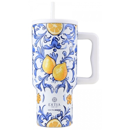 Straw tumbler XL θερμός ανοξείδωτο 18/8 Amalfi coast 900ml Estia 01-34832