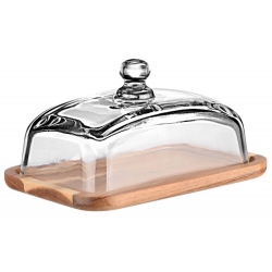 Βουτυριέρα-Τυριέρα ξύλινη-γυάλινη natural 18.5x13x10εκ Estia 01-26745