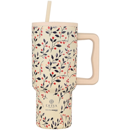 Straw tumbler XL θερμός ανοξείδωτο 18/8 Bloom beige 900ml Estia 01-35181
