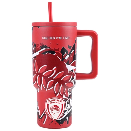 Straw tumbler XL θερμός ανοξείδωτο 18/8 Olympiacos B.C. 900ml Estia 01-35976