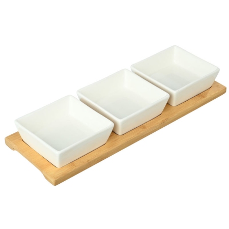 Μπωλ σερβιρίσματος σε βάση σετ 3 τεμαχίων Bamboo essentials λευκό-natural Estia 01-20231