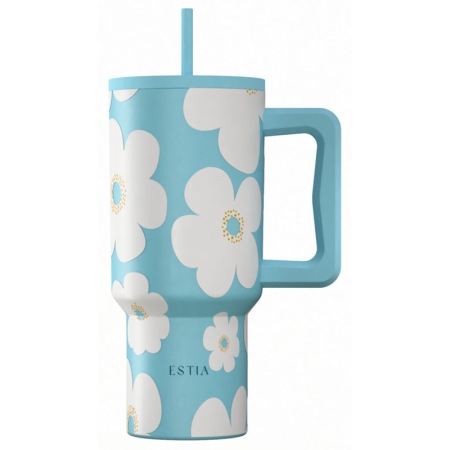 Straw tumbler XL θερμός ανοξείδωτο 18/8 Blue daisy 900ml Estia 01-41618