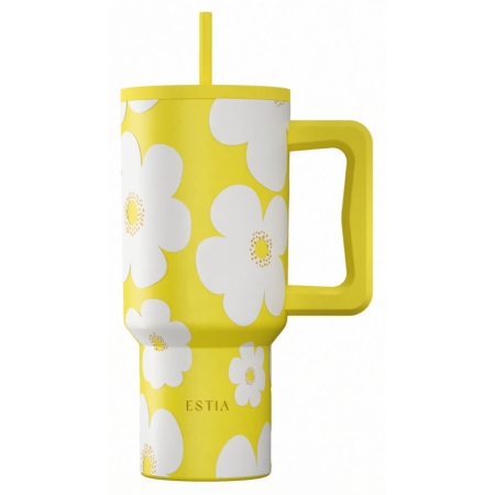 Straw tumbler XL θερμός ανοξείδωτο 18/8 Yellow daisy 900ml Estia 01-41625
