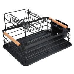 Πιατοθήκη 2όροφη μεταλλική Bamboo essentials μαύρη 42x32x23εκ Estia 01-23546