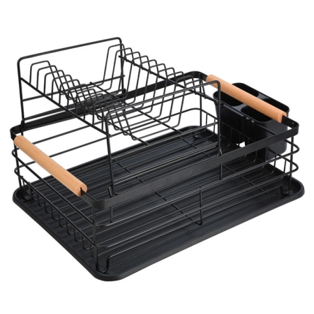 Πιατοθήκη 2όροφη μεταλλική Bamboo essentials μαύρη 42x32x23εκ Estia 01-23546