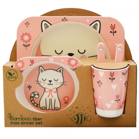 Σετ πρωινού παιδικό μπαμπού 5 τεμαχίων Γάτα Δωρόσημο 15138