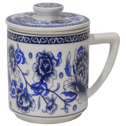 Κούπα-τσαγιέρα πορσελάνης με καπάκι λευκό-μπλε 420cc 365A