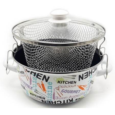 Φριτέζα εμαγιέ με γυάλινο καπάκι 24εκ Homestyle 3803024