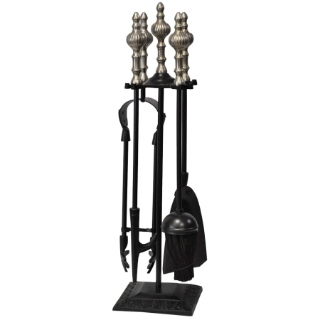 Αξεσουάρ τζακιού σετ 5 τεμαχίων μεταλλικό μαύρο-ασημί Sinialo 23-364-16176-P