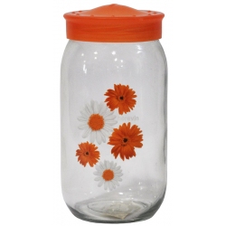 Βάζο αποθήκευσης γυάλινο Μαργαρίτες διάφανο-πορτοκαλί 1Lt Herevin 131126