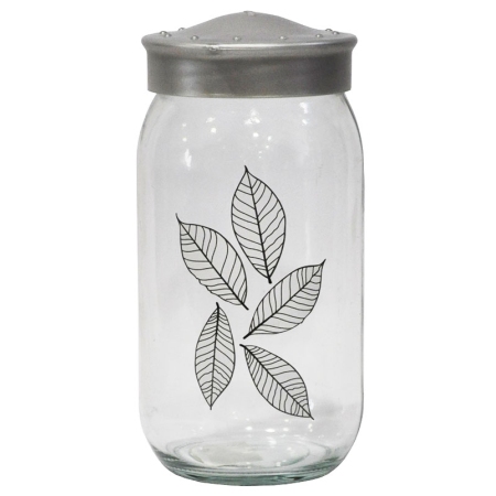 Βάζο αποθήκευσης γυάλινο Φύλλα διάφανο-ασημί 1Lt Herevin 131370