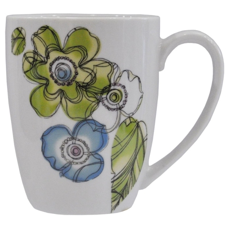 Κούπα πορσελάνης Λουλούδια λευκό-πράσινο 325cc Sinialo 37-05-11OZ-3