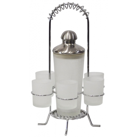 Σετ σέικερ και 6 ποτήρια σφηνάκι γυάλινο-ανοξείδωτο Sinialo 4902180