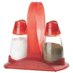 Σετ αλατοπίπερο γυάλινο-πλαστικό σε βάση κόκκινο Herevin 37-28-122136-R