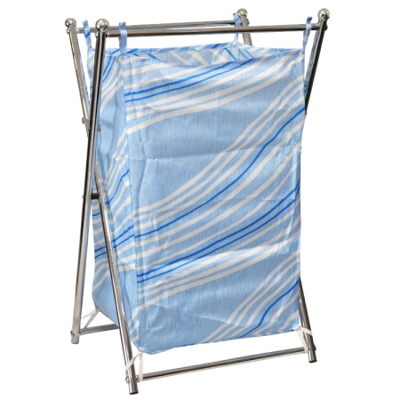 Καλάθι απλύτων υφασμάτινο-μεταλλικό μπλε-ασημί 41x32x64εκ Sinialo 26-435-SLQ-BL