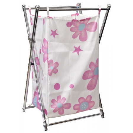 Καλάθι απλύτων υφασμάτινο-μεταλλικό ροζ-ασημί 41x32x64εκ Sinialo 26-435-SLQ-PI