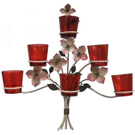 Κηροπήγιο τοίχου μεταλλικό-γυάλινο ροζ-κόκκινο 38x12x40εκ Ankor 659951