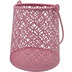 Φανάρι μεταλλικό 11εκ με γυαλί ροζ ματ Ankor 760916