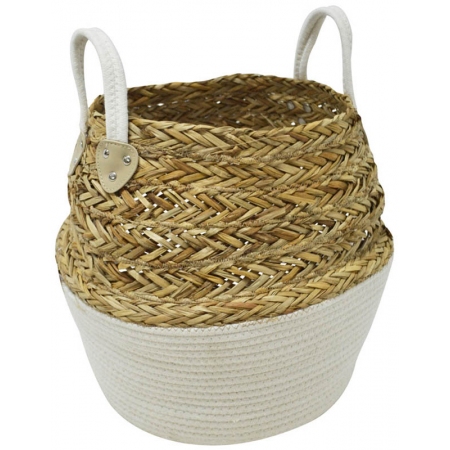 Καλάθι ψάθινο αναδιπλούμενο μπεζ-λευκό 38εκ Ankor 813469