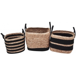 Καλάθια σετ 3 τεμαχίων υφασμάτινα-ψάθινα μαύρο Ankor 813643