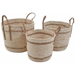 Καλάθια σετ 3 τεμαχίων ψάθινα natural-καφέ Ankor 824274