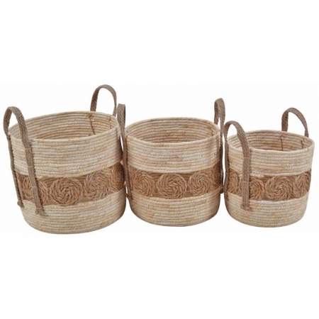 Καλάθια σετ 3 τεμαχίων ψάθινα Κύκλοι natural Ankor 824281