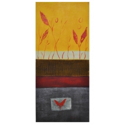 Πίνακας σε καμβά Φύλλα κίτρινο/γκρι/κόκκινο 45x100εκ Pol 9949-3