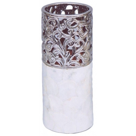 Βάζο κεραμικό με φίλντισι ασημί/λευκό 32.5εκ Karvounis 11463