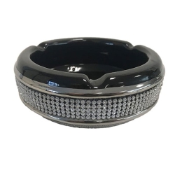 Σταχτοδοχείο κεραμικό μαύρο-ασημί 15εκ Karvounis H7553-BF17C