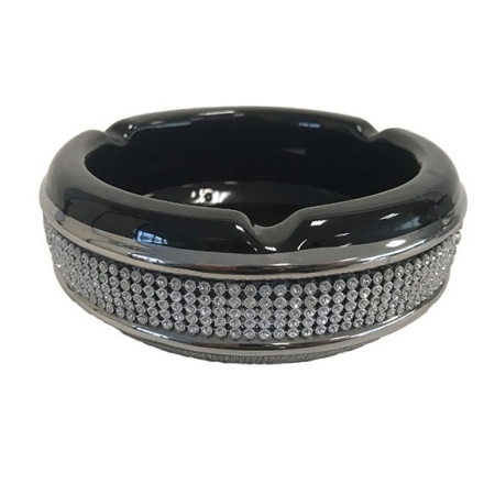 Σταχτοδοχείο κεραμικό μαύρο-ασημί 15εκ Karvounis H7553-BF17C