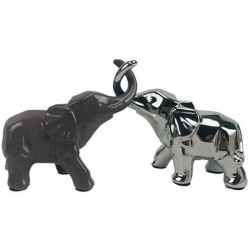 Φιγούρες σετ 2 τεμαχίων κεραμικές Ελεφαντάκια ασημί-γκρι Karvounis K9420C