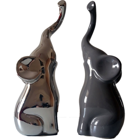 Φιγούρες σετ 2 τεμαχίων κεραμικές Ελεφαντάκια ασημί-γκρι Karvounis K8105/8106B