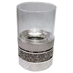 Κηροπήγιο με γυαλί κεραμικό ασημί 10.5x23.5εκ Karvounis H7728L-DJ18C