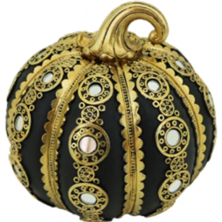 Κολοκύθα διακοσμητική πολυεστερική μαύρο-χρυσό 15x14.5εκ Karvounis 21861H