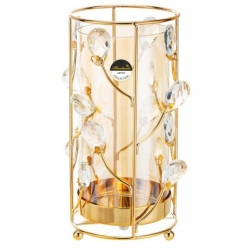 Κηροπήγιο μεταλλικό-γυάλινο χρυσό-μελί 14x24εκ Karvounis GO487L