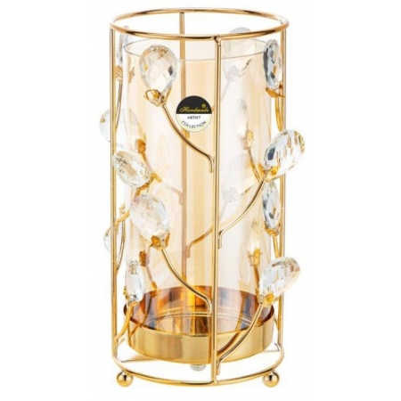 Κηροπήγιο μεταλλικό-γυάλινο χρυσό-μελί 14x24εκ Karvounis GO487L