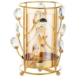 Κηροπήγιο μεταλλικό-γυάλινο χρυσό-μελί 14x19εκ Karvounis GO487M