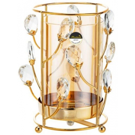 Κηροπήγιο μεταλλικό-γυάλινο χρυσό-μελί 14x19εκ Karvounis GO487M