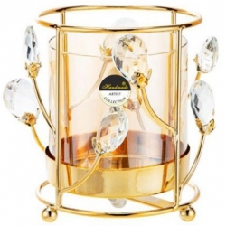 Κηροπήγιο μεταλλικό-γυάλινο χρυσό-μελί 14x14εκ Karvounis GO487S