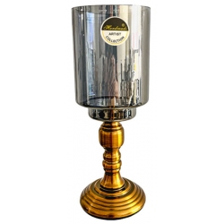 Κηροπήγιο γυάλινο γκρι-χρυσό 10x26.5εκ Karvounis HC-145